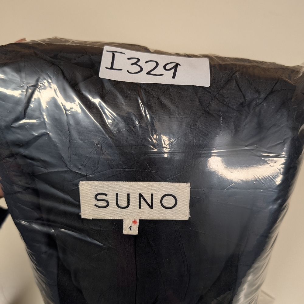 SUNO sz. 4 100% Wool 100% Silk Lined Coat Black Quilted Mixed Media Zip Front - Picture 13 of 13